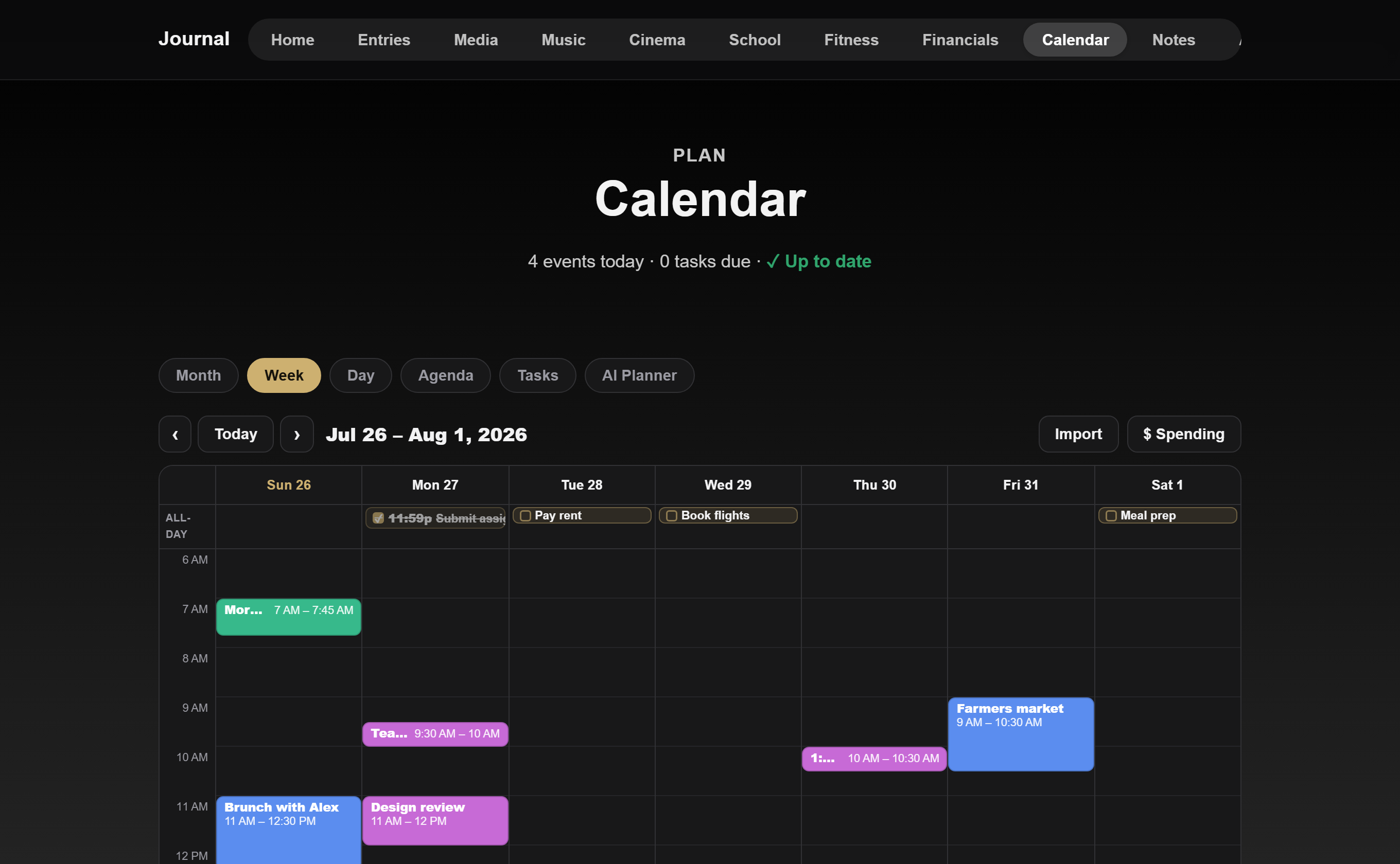 Calendar on desktop