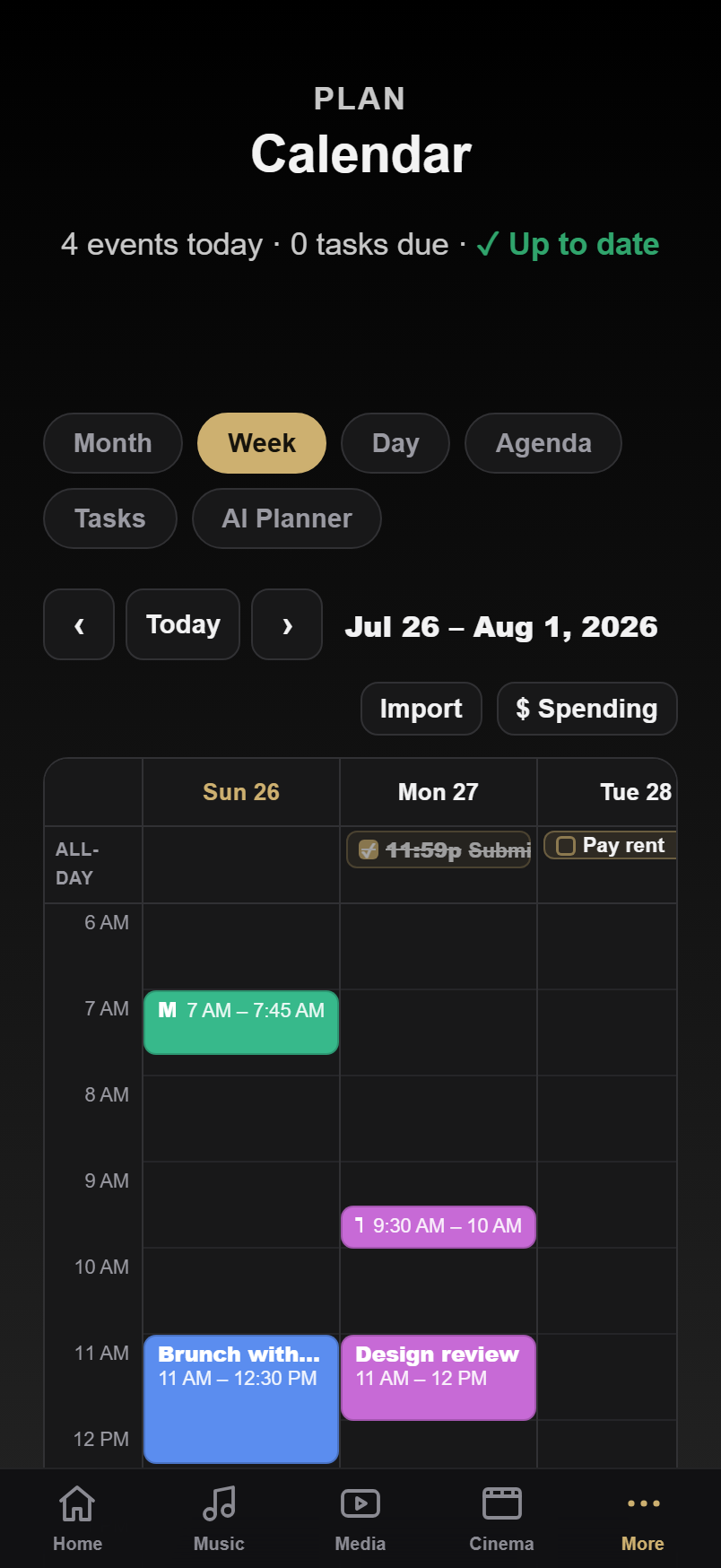Calendar on mobile