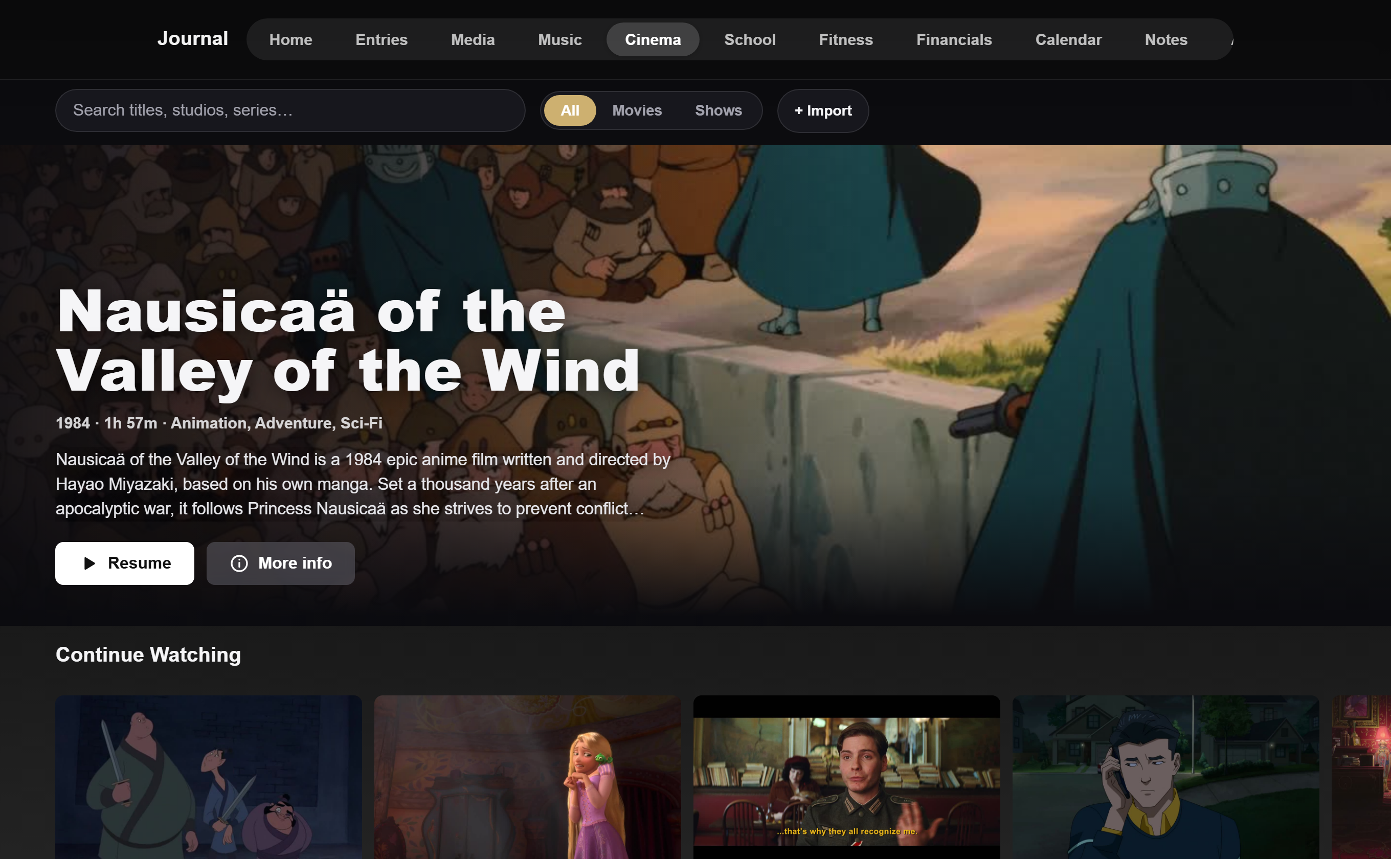 Cinema library on desktop