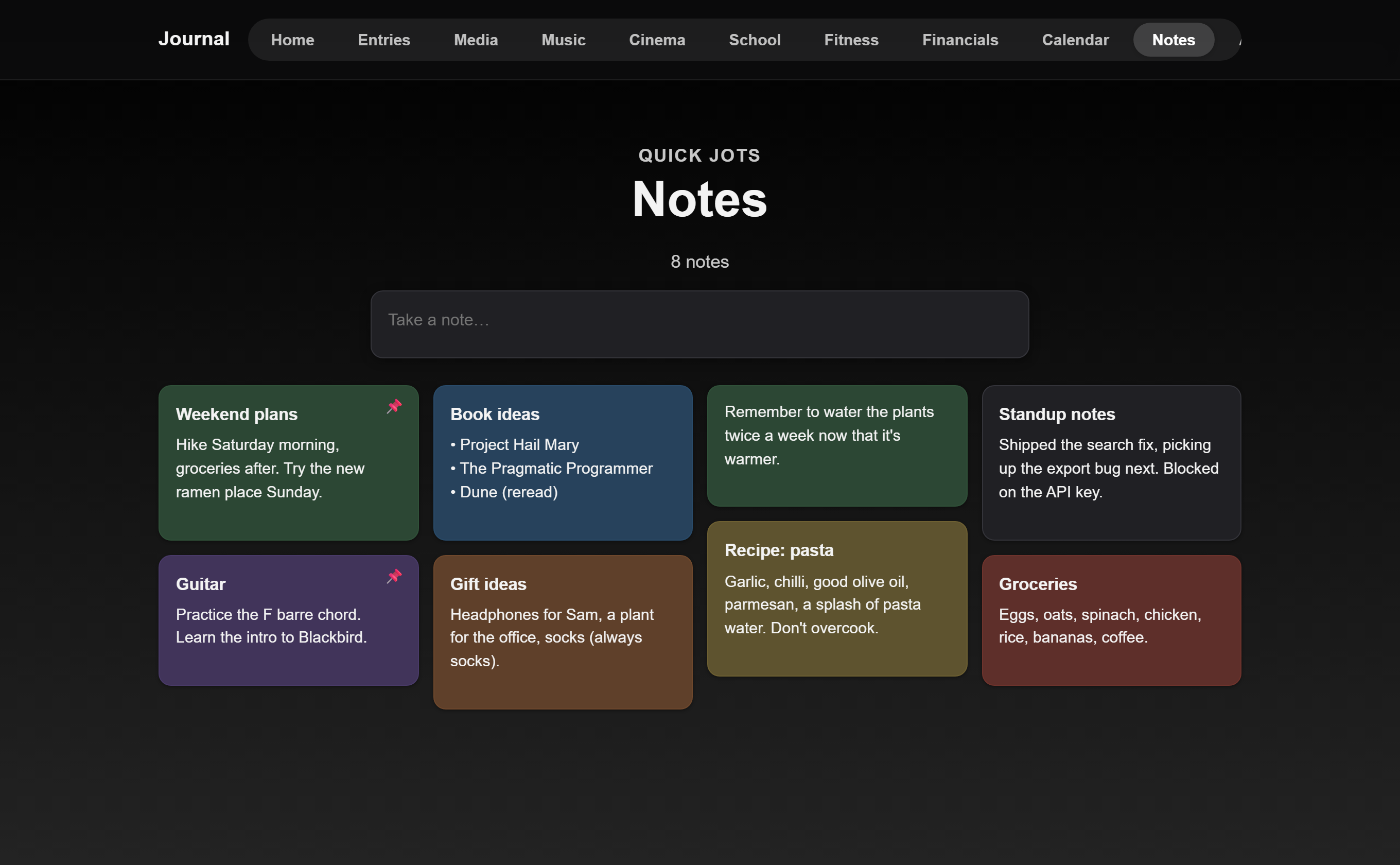 Notes on desktop