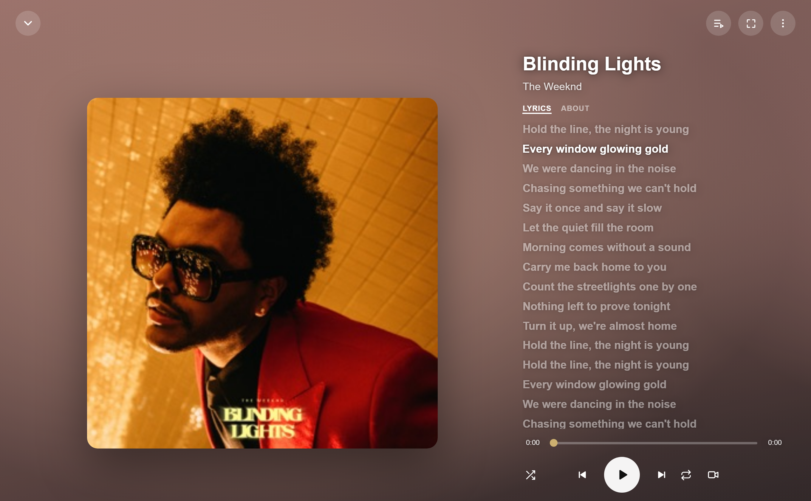 Full-screen music player on desktop