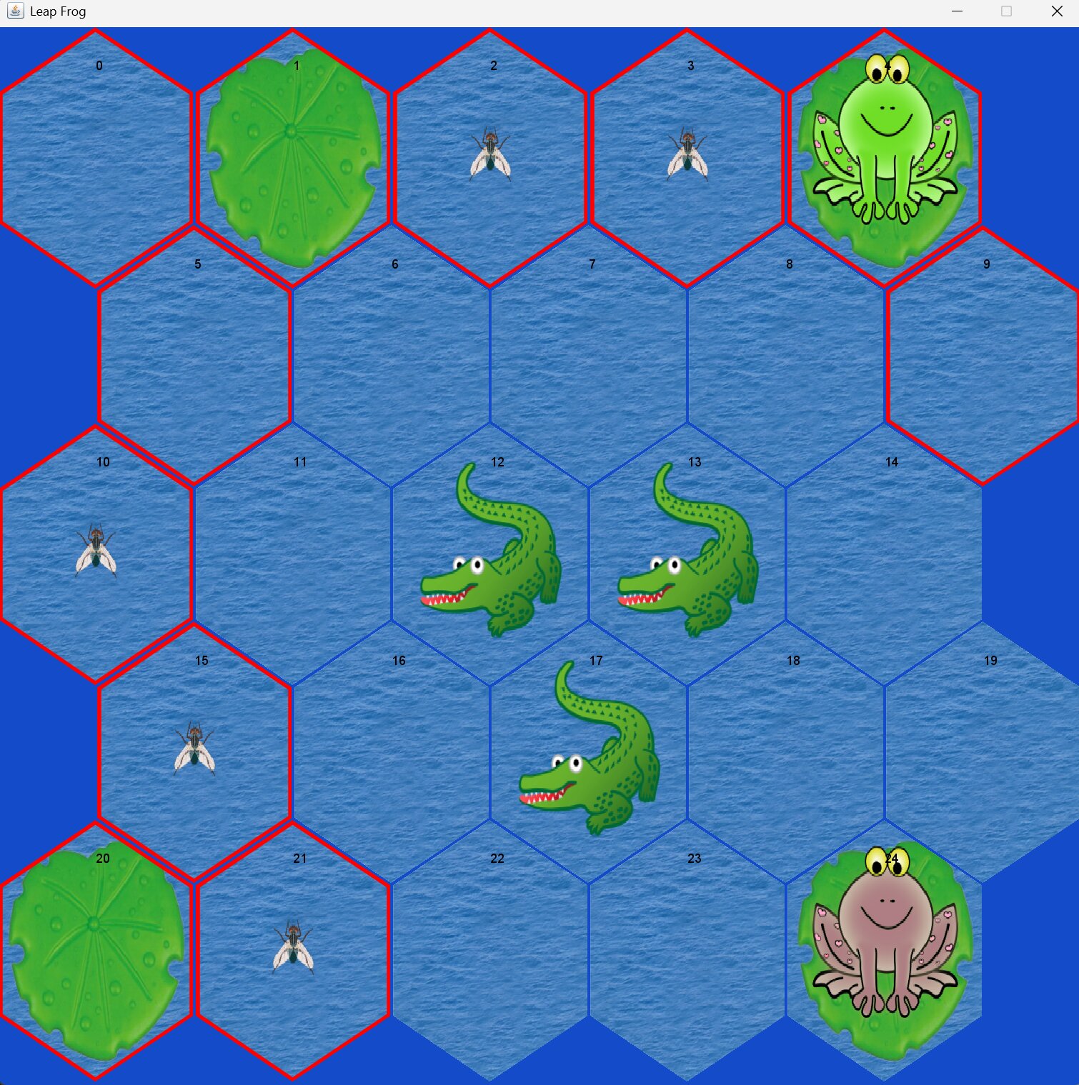 Large hex pond with mud, alligators, flies, reeds, and path highlights