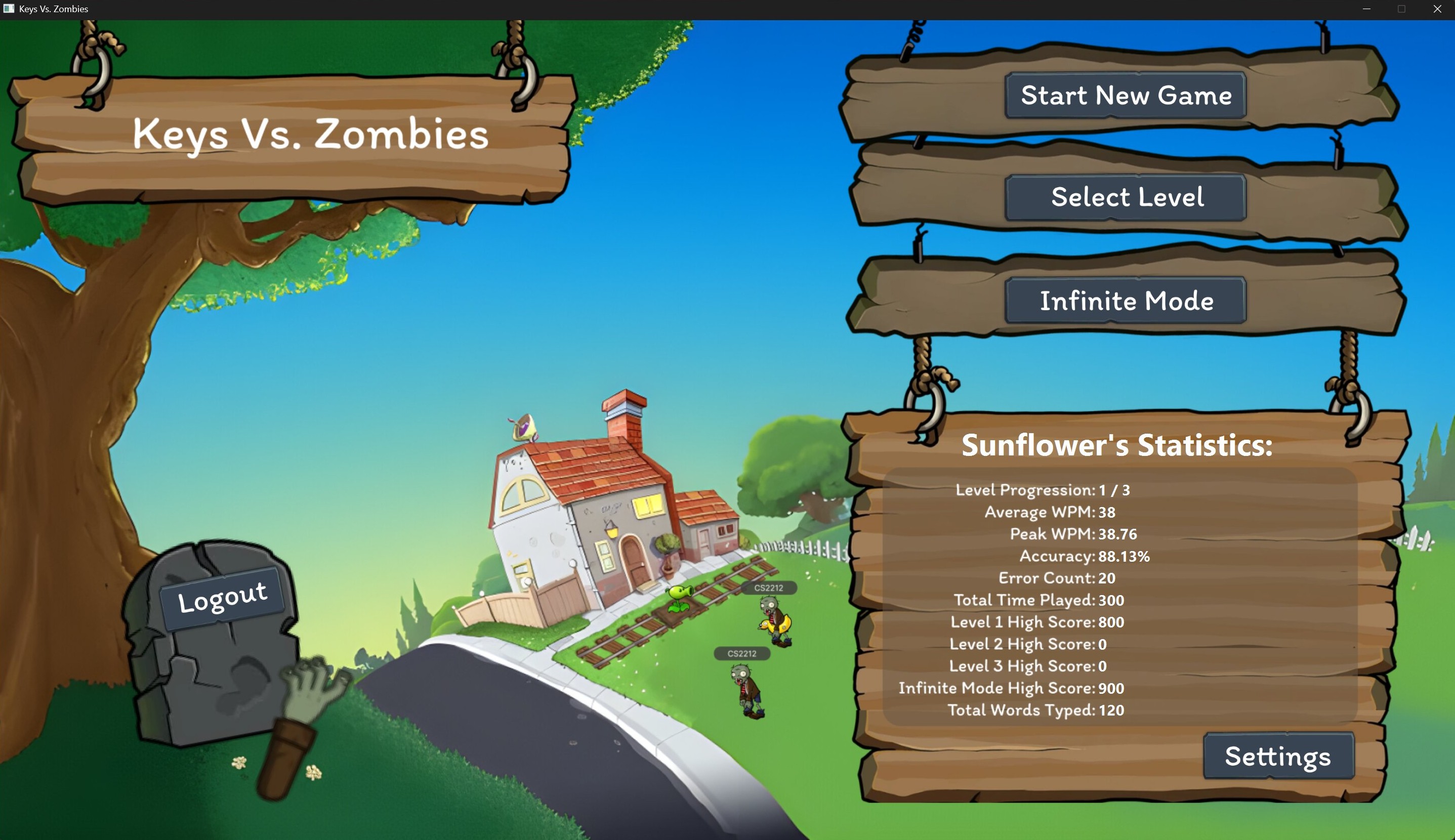 Keys vs Zombies player menu