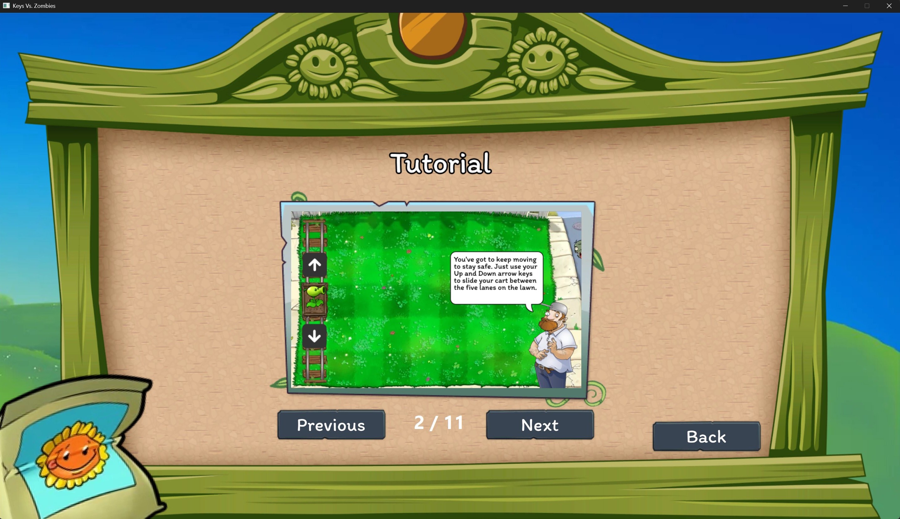 Keys vs Zombies tutorial screen