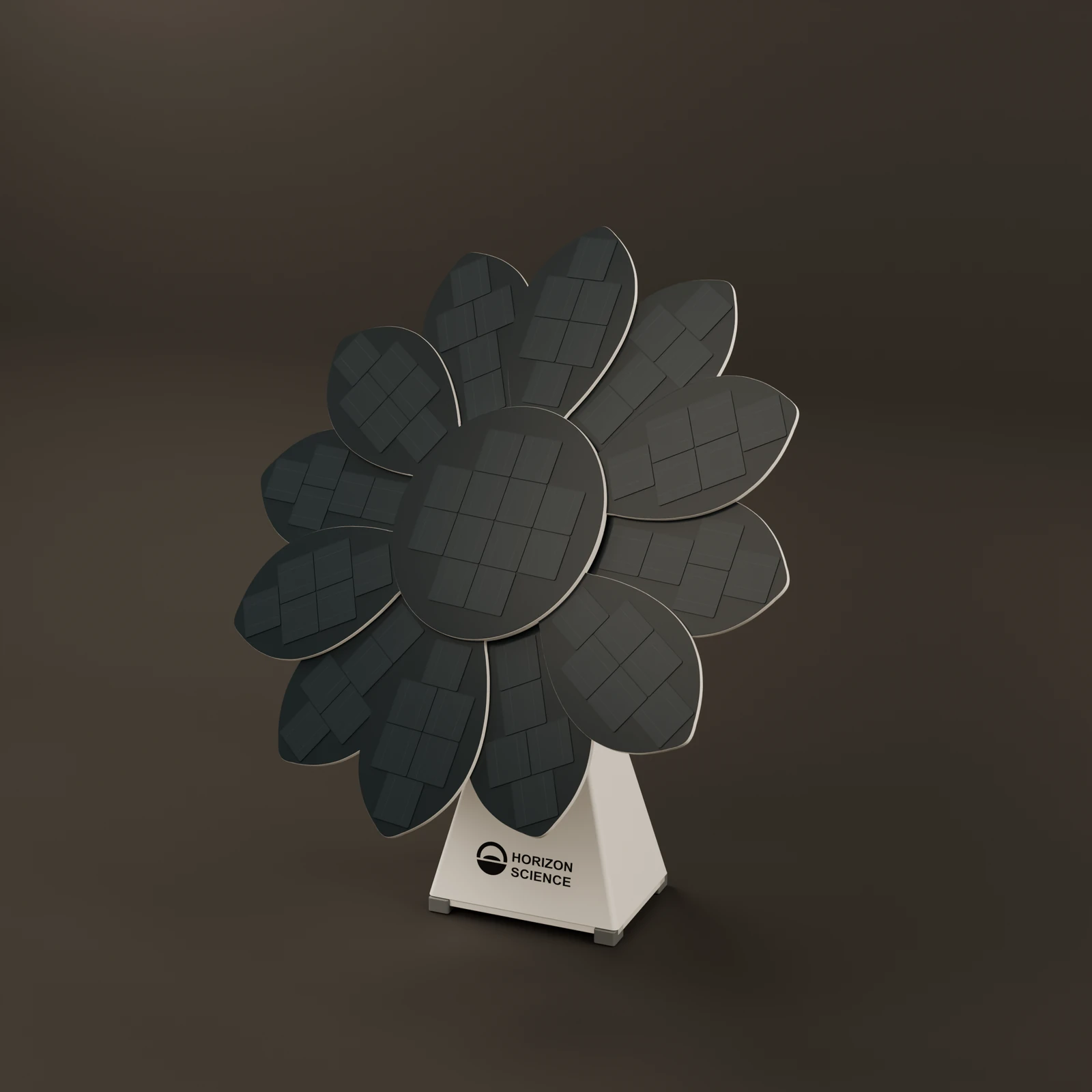 Angled cinematic render of the Sunflower in soft warm studio lighting