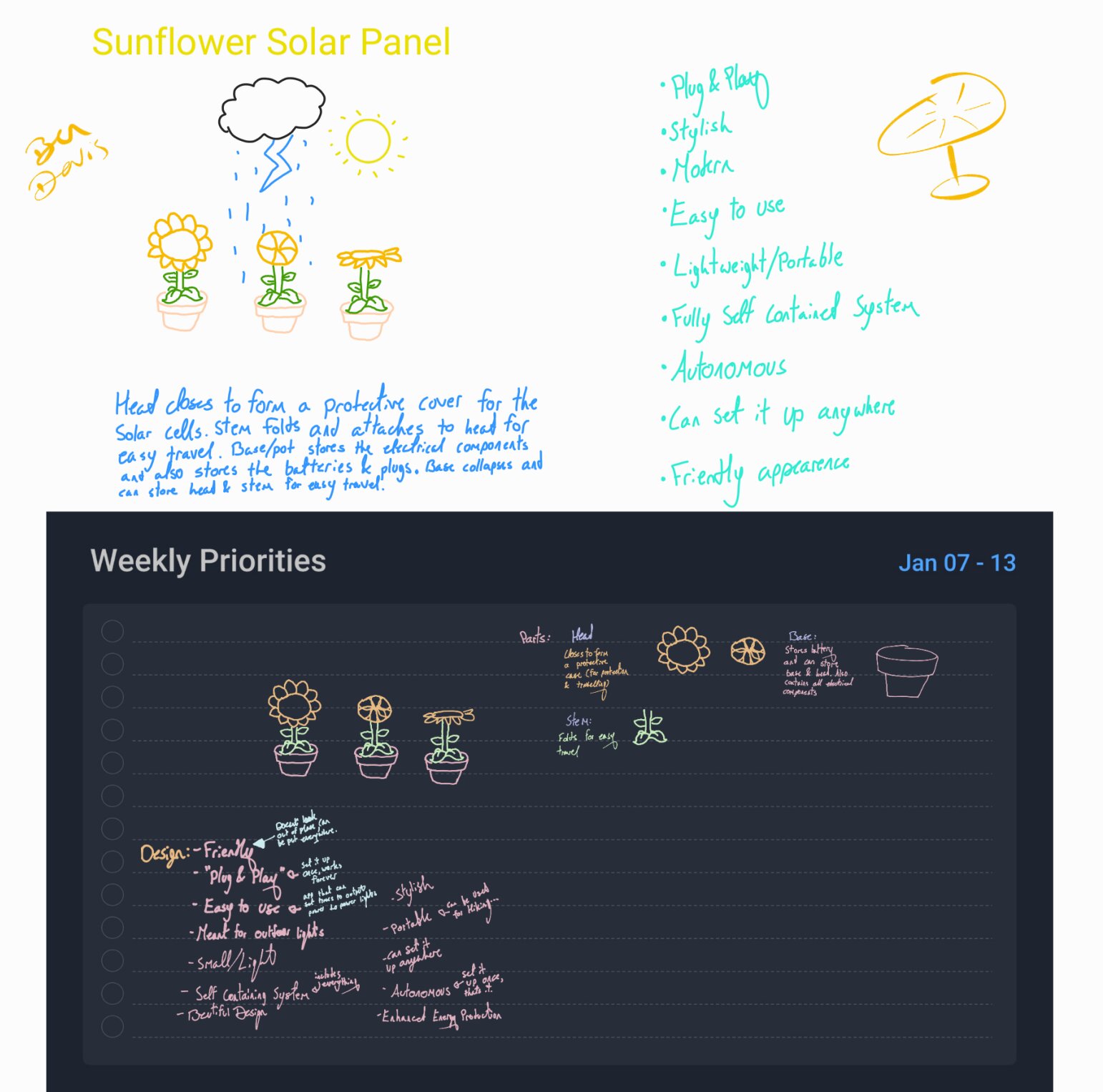 Sunflower Solar Panel planning notes