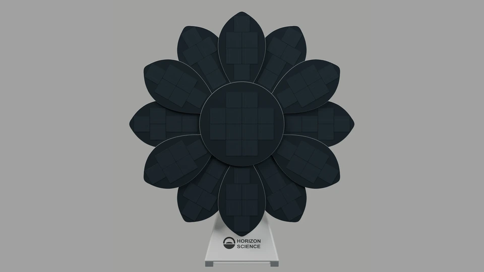 Updated Sunflower Solar Panel Blender model with graphite petals and a white rectangular base